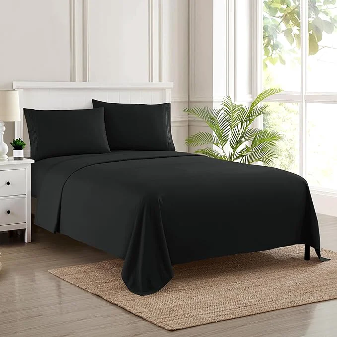 Pure Queen Size Bed Sheets – Breathable Luxury Sheets with Full Elastic amp Secure Corner Straps Built In – 1800 Supreme Collection Soft Deep Pocket Bedding Sheet Set EXTRA DEEP pocket – Queen Black Lightweight