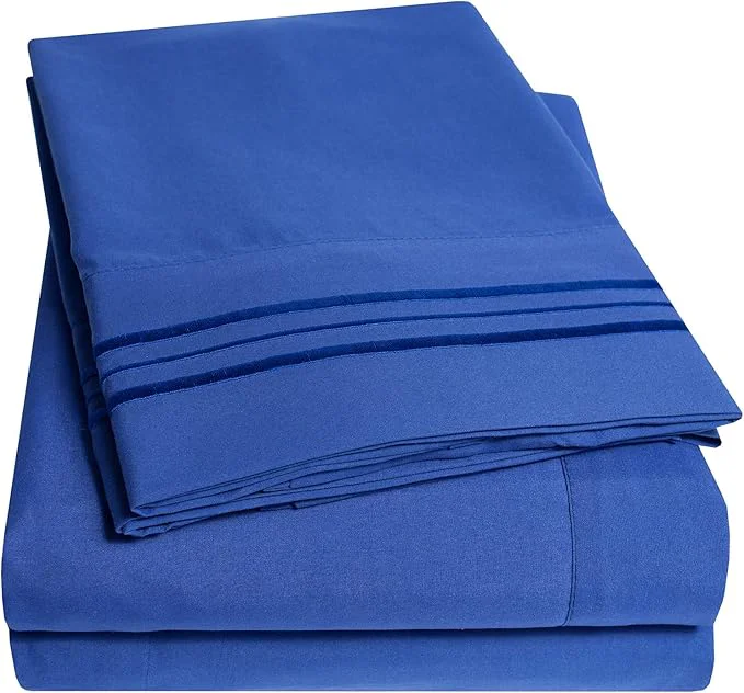 Clean 1500 Supreme Collection Queen Sheet Sets Royal Blue – Luxury Hotel Bed Sheets and Pillowcase Set for Queen Mattress – Extra Soft Elastic Corner Straps Deep Pocket Sheets Queen Royal Blue Lightweight