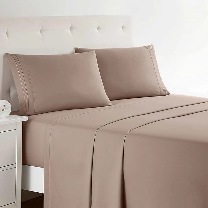 Dependable Clara Clark Bed Sheets Premier 1800 Series 4 Piece Bed Sheet Set Deep Pocket Wrinkle Fade Stain Resistant Luxury Soft Bedding Sheets amp Pillowcases Twin-XL Taupe Sand Elegant