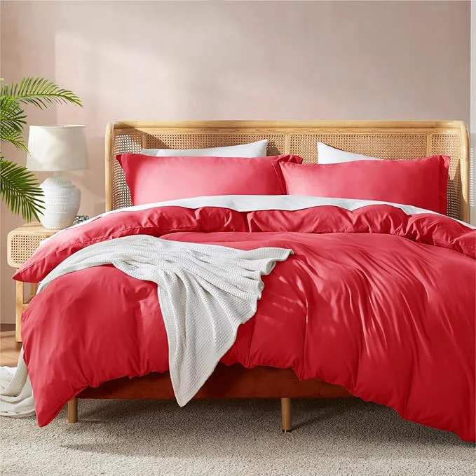 Relaxed Nestl Red California King Duvet Cover Sets – Soft Double Brushed Cal King Duvet Cover 3 Piece with Button Closure 1 Duvet Cover 104×98 inches and 2 Pillow Shams Convenient
