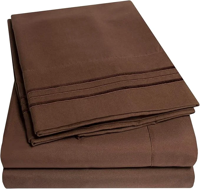 Refined 1500 Supreme Collection Twin Sheet Sets Brown – 3 Piece Bed Sheets and Pillowcase Set for Twin Mattress – Extra Soft Elastic Corner Straps Deep Pocket Sheets Twin Brown Contemporary