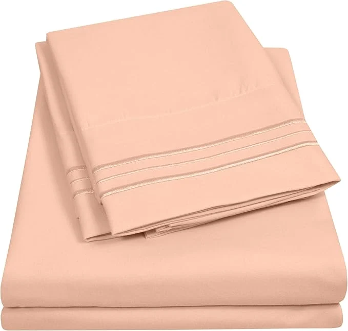 Functional 1500 Supreme Collection King Sheet Sets Peach – Luxury Hotel Bed Sheets and Pillowcase Set for King Mattress – Extra Soft Elastic Corner Straps Deep Pocket Sheets King Peach Original Design