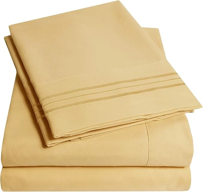 Functional 1500 Supreme Collection Full Sheet Sets Camel – Luxury Hotel Bed Sheets and Pillowcase Set for Full Mattress – Extra Soft Elastic Corner Straps Deep Pocket Sheets Full Camel Lightweight