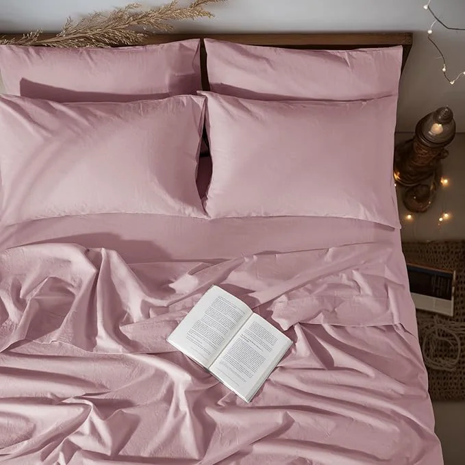 Unique LBRO2M Pure Linen Sheet Set Deep Pocket Up to 16 quot Bed Sheets Sets Natural Flax Beddings Soft Breathable Comfortable for All Seasons 6 Pcs Sheet Set King Size Embroidery Purple Premium