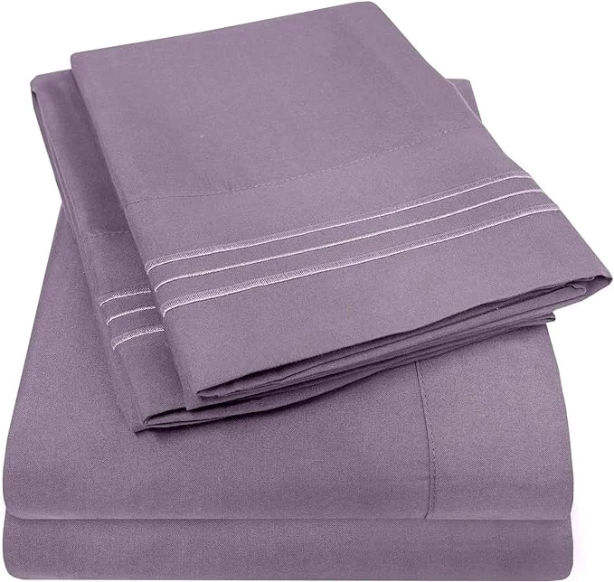 Pure 1500 Supreme Collection Queen Sheet Sets Plum – Luxury Hotel Bed Sheets and Pillowcase Set for Queen Mattress – Extra Soft Elastic Corner Straps Deep Pocket Sheets Queen Plum Casual
