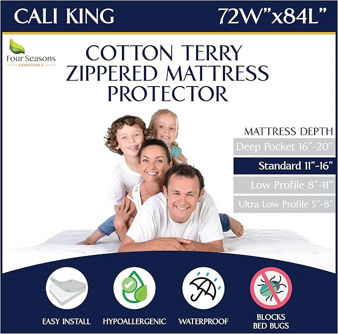 Trusted Zippered Waterproof Mattress Encasements – Hypoallergenic Mattress Protector Cover with Soft Cotton Terry Fabric Top – California King Size 72 39 x 84 quot Clean