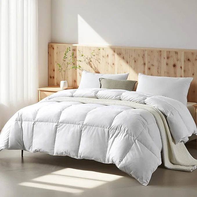 First-Class Farm To Home Organic Cotton Feather Down Comforter Twin Size Organic Cotton Cover All Seasons Luxury Duvet Insert with Corner Tabs Cozy HotelCollections White Bedding Comforters 68 quot x90 quot Environmentally Friendly