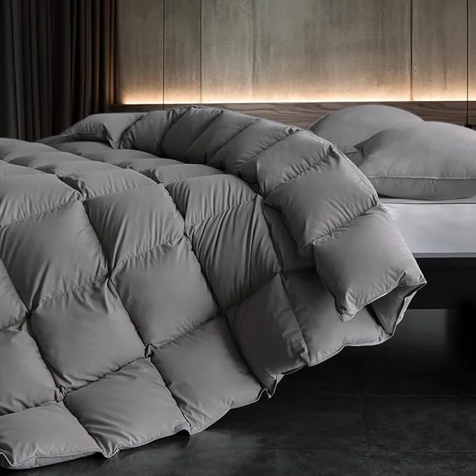 Prestigious Down Fibers Comforter King Size Luxurious All Seasons Hotel Collection Duvet Insert 54 Oz High Bulkiness Medium Warmth Fluffy amp Breathable for Bedroom Guestroom Hotel Grey 106×90 Top-Quality