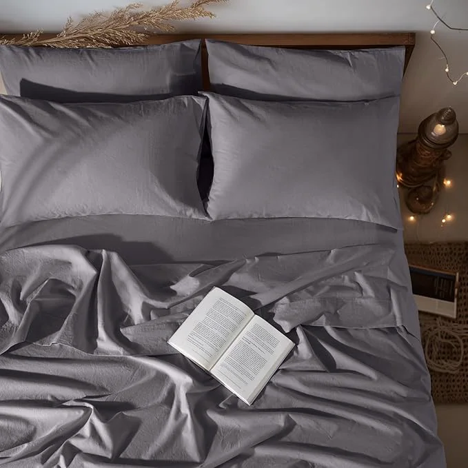 Sustainable LBRO2M Pure Linen Sheet Set Deep Pocket Up to 16 quot Bed Sheets Sets Natural Flax Beddings Soft Breathable Comfortable for All Seasons 6 Pcs Sheet Set Full Size Dark Grey First-Class