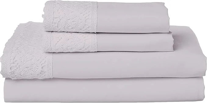 Quality Modern Threads 4 Piece Microfiber Sheet Set – Soft Cooling Bed Sheets with Crochet Lace – Deep Pocket Wrinkle Breathable Hotel Luxury Bedding Light Gray King Genuine