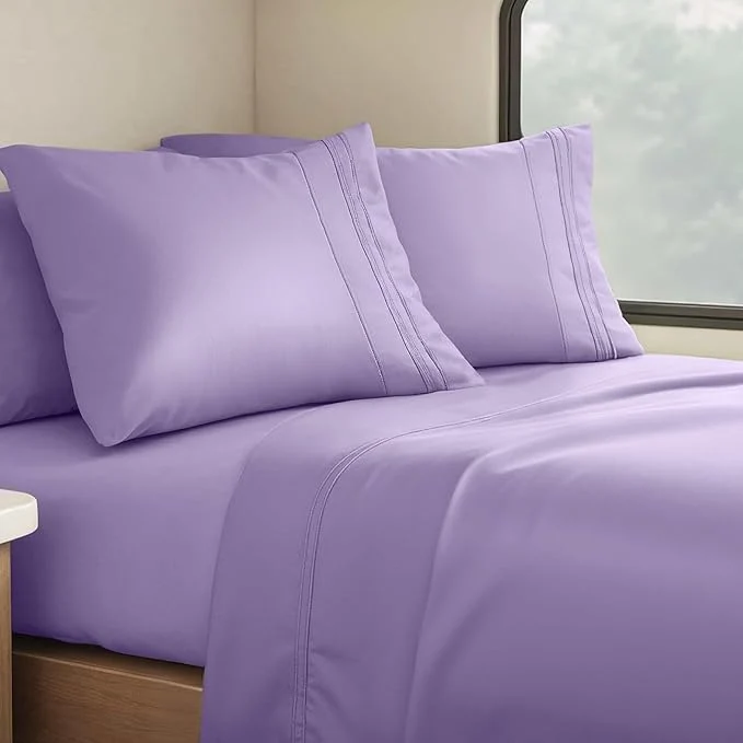 Versatile Clara Clark Bed Sheets Premier 1800 Series 4 Piece RV Queen Sheet Set Luxury Soft Sheets for RV Bunks Short Queen – Lavender High-Performance