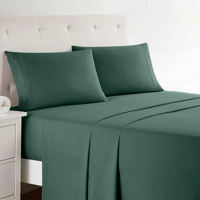 Superior Clara Clark Full XL Bed Sheet Set – Wrinkle Fade Stain Resistant Deep Pocket Sheets – Luxury Soft Bedding Sheets amp Pillowcases Full XL Forest Green Fashionable