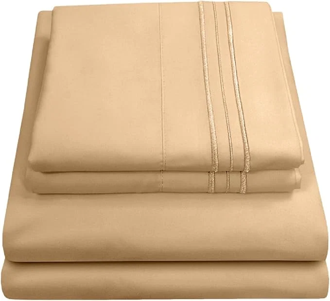 RV Queen Bed Sheets – Breathable Luxury Sheets with Full Elastic amp Secure Corner Straps Built In – 1800 Supreme Collection Extra Soft Deep Pocket Bedding Set Sheet Set RV Short Queen Camel Traditional