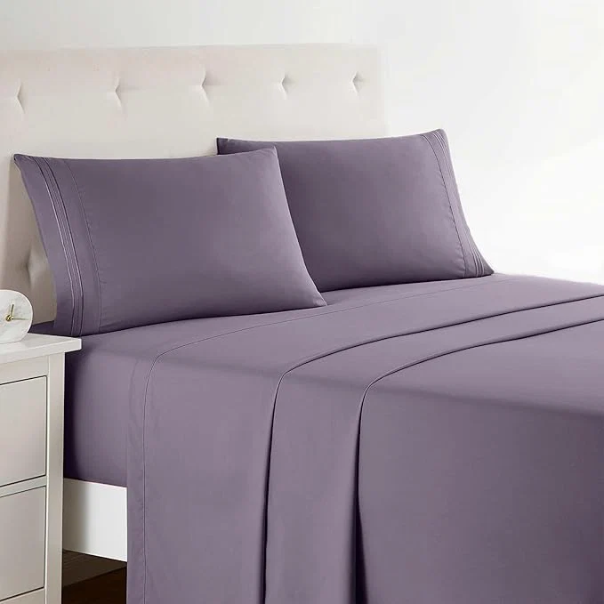 Contemporary Clara Clark Full XL Bed Sheet Set – Wrinkle Fade Stain Resistant Deep Pocket Sheets – Luxury Soft Bedding Sheets amp Pillowcases Full XL Grayish Purple Functional