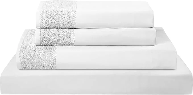 Easy-to-Use Modern Threads 3 Piece Microfiber Sheet Set – Soft Cooling Bed Sheets with Crochet Lace – Deep Pocket Wrinkle Breathable Hotel Luxury Bedding White Twin User-Friendly