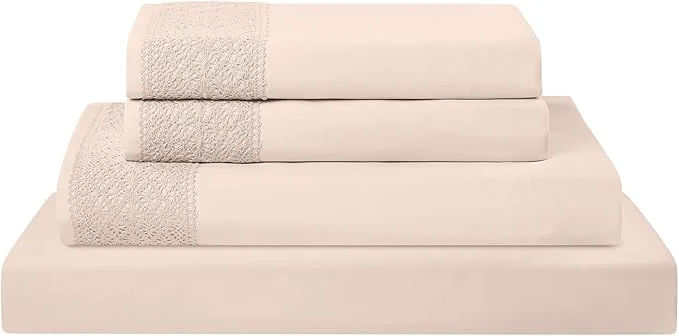 Excellent Modern Threads 4 Piece Microfiber Sheet Set – Soft Cooling Bed Sheets with Crochet Lace – Deep Pocket Wrinkle Breathable Hotel Luxury Bedding Blush Pink Full User-Friendly