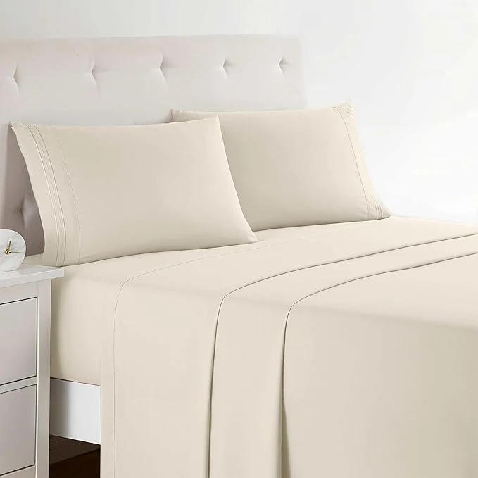 Consistent Clara Clark Bed Sheets Premier 1800 Series 4 Piece Bed Sheet Set Deep Pocket Wrinkle Fade Stain Resistant Luxury Soft Bedding Sheets amp Pillowcases King Beige Cream Convenient