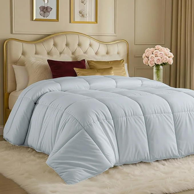 Reusable Utopia Bedding Comforters Twin Size All Season Duvet Insert Down Box Stitched Bed Comforter with Corner Tabs Machine Washable Light Grey Recyclable