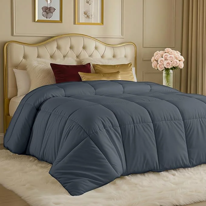 Unique Utopia Bedding Comforters Twin Size All Season Duvet Insert Down Box Stitched Bed Comforter with Corner Tabs Machine Washable Grey Elegant