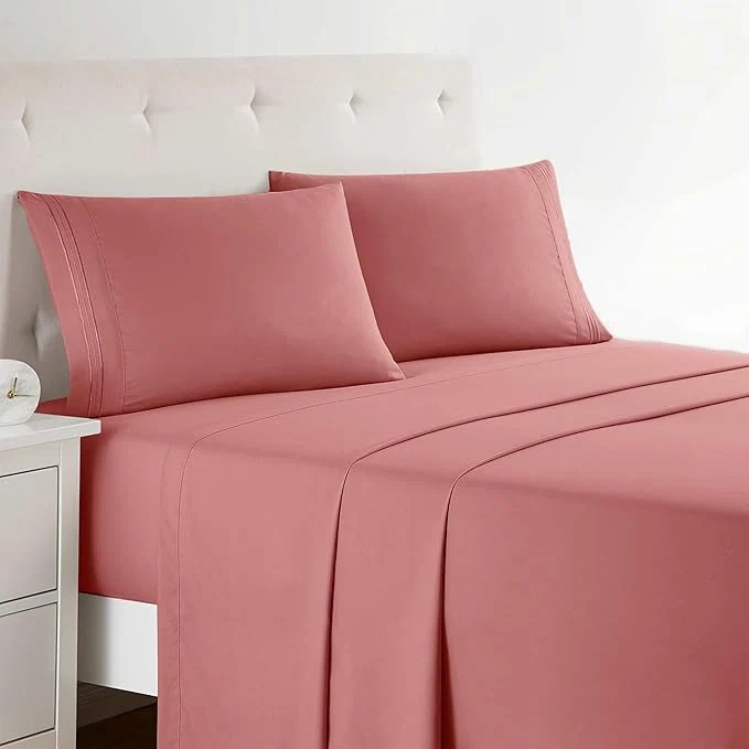 Classic Clara Clark Full XL Bed Sheet Set – Wrinkle Fade Stain Resistant Deep Pocket Sheets – Luxury Soft Bedding Sheets amp Pillowcases Full XL Pink Clay Long-Lasting