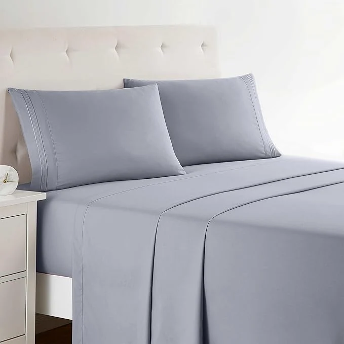 Breathable Clara Clark California King Sheets Set Deep Pocket Bed Sheets for Cal King Size Bed – 4 Piece Bed Sheet Set Extra Soft Bedding Sheets amp Pillowcases Cal King Gray Lavender Fine