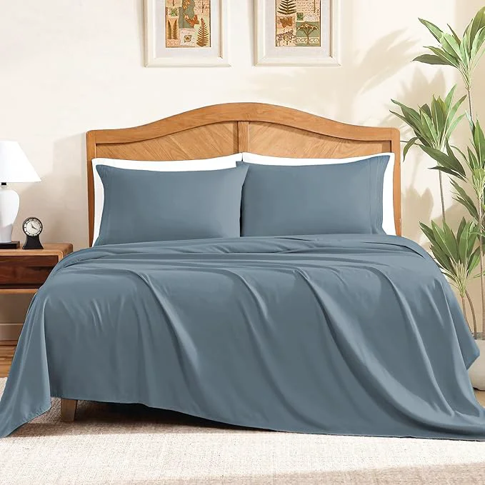 Elegant ClevaHome Sheet Set Queen Size 4-Piece Bedding Lightweight amp Super Soft Easy Care Microfiber– Shrinkage amp Fade Resistant Bedding Set with 14 39 39 Deep Pockets Slate Blue Authentic