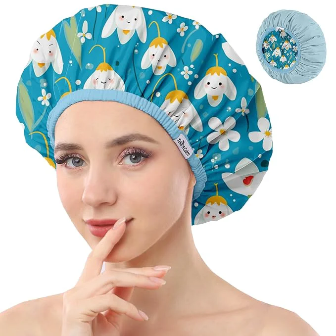 Elegant Years calm Shower Caps for Women Reusable Waterproof Double Layer Waterproof Responsible