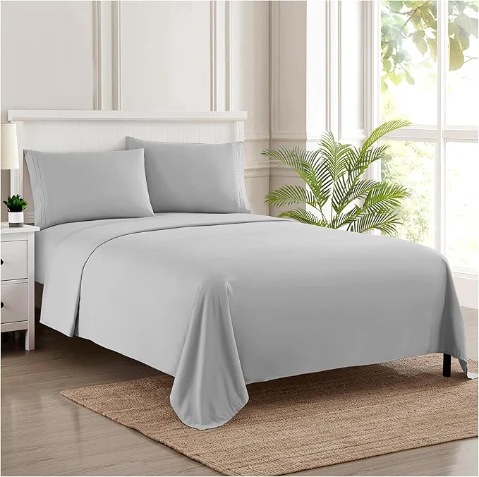 Artisan RV Queen Bed Sheets – Breathable Luxury Sheets with Full Elastic amp Secure Corner Straps Built In – 1800 Supreme Collection Extra Soft Deep Pocket Bedding Set Sheet Set RV Short Queen Silver