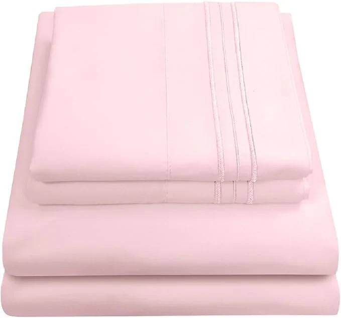 Sophisticated 1800 Thread Count Sheet Set – Soft Egyptian Quality Brushed Microfiber Sheets – Luxury Bedding Set with Flat Sheet Fitted Sheet Pillow Cases Queen Pale Pink Sheet Set Exceptional