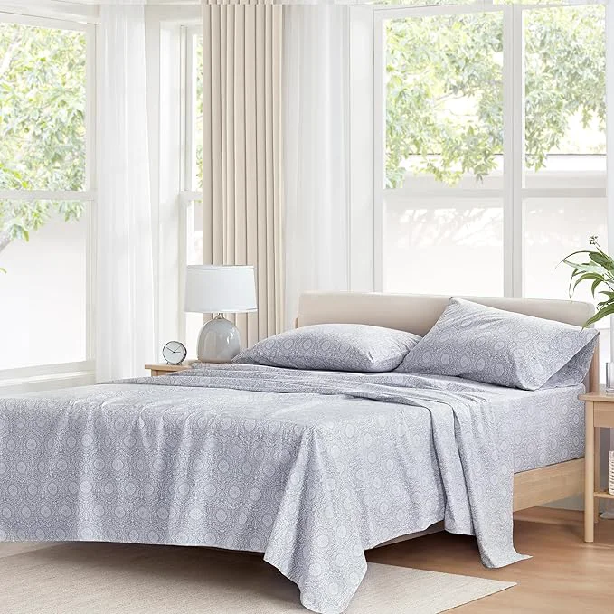 Enhanced Comfort Spaces Cotton Sheets Queen Breathable Naturally Cool Cotton Sheets Soft Cotton Bed Sheets with 14 quot Elastic Pocket Fits up to 16 quot Mattress All Seasons Sheet Set Adelia Gray 4 Piece Smart