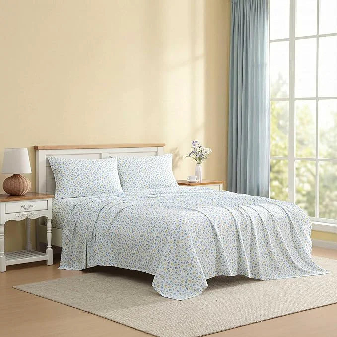 Smart Laura Ashley – Twin Sheet Set Crisp amp Cool Cotton Percale Bedding for Year Round Comfort Deep Pocket Bed Sheets with Matching Pillowcase Ditsy Doodle Blue High-End