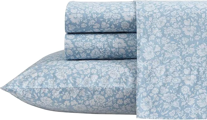 Easy-to-Use Laura Ashley – Twin XL Sheets Cotton Percale Bedding Set Lightweight amp Breathable Home Decor Heirloom Ditzy Blue Twin XL Efficient