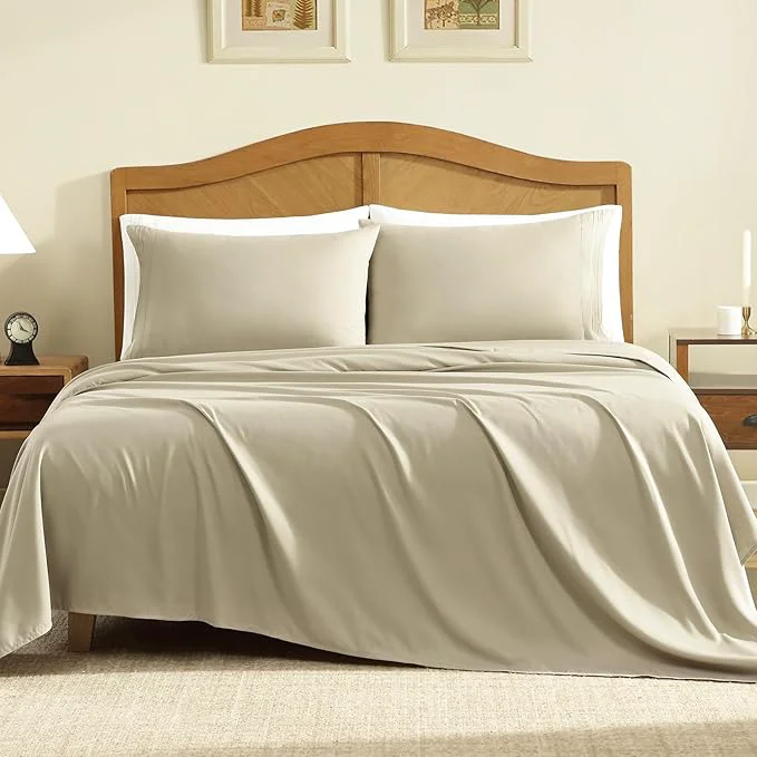 Prestigious ClevaHome Sheet Set King Size 4-Piece Bedding Lightweight amp Super Soft Easy Care Microfiber– Shrinkage amp Fade Resistant Bedding Set with 14 39 39 Deep Pockets Sandy Beige Refined