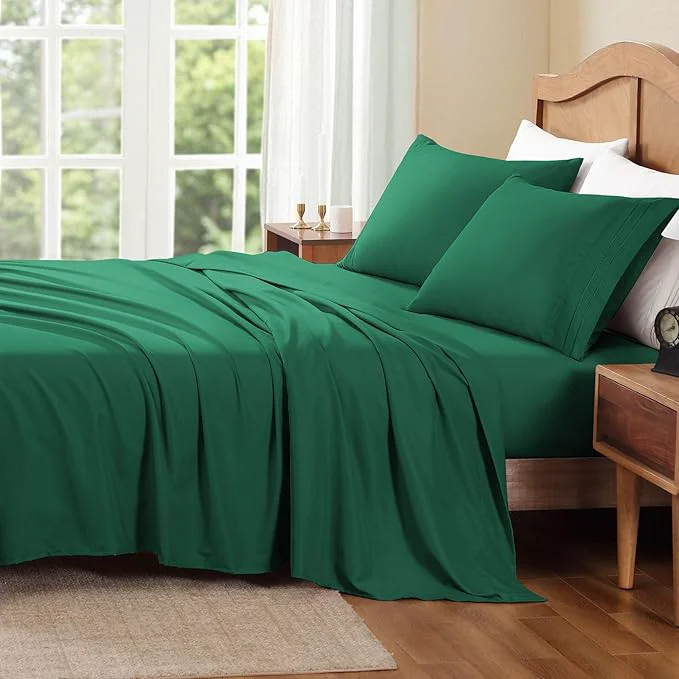 Proven ClevaHome Full Sheet Set 4-Piece Full Size Sheets Lightweight amp Super Soft Easy Care Microfiber– Shrinkage amp Fade Resistant Bedding Set with 14 39 39 Deep Pockets Forest Green Modern