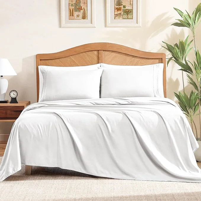 Exceptional ClevaHome Sheet Set King Size 4-Piece Bedding Lightweight amp Super Soft Easy Care Microfiber– Shrinkage amp Fade Resistant Bedding Set with 14 39 39 Deep Pockets Pearl White Authentic