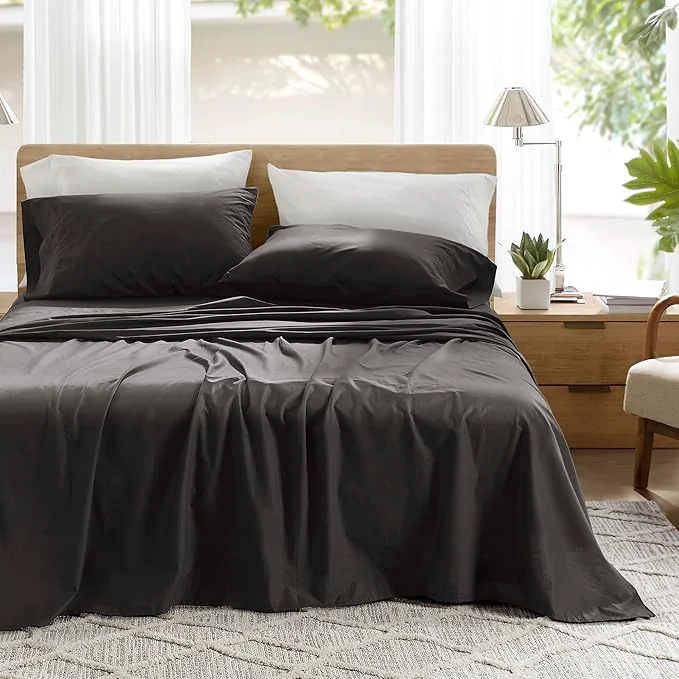 Responsible Comfort Spaces Cotton Sheets Cal King Breathable amp Soft Cotton Sheets Naturally Cool Cotton Bed Sheets with 14 quot Elastic Pocket Fits up to 16 quot Mattress All Season Sheet Set Black 4 Piece Elite