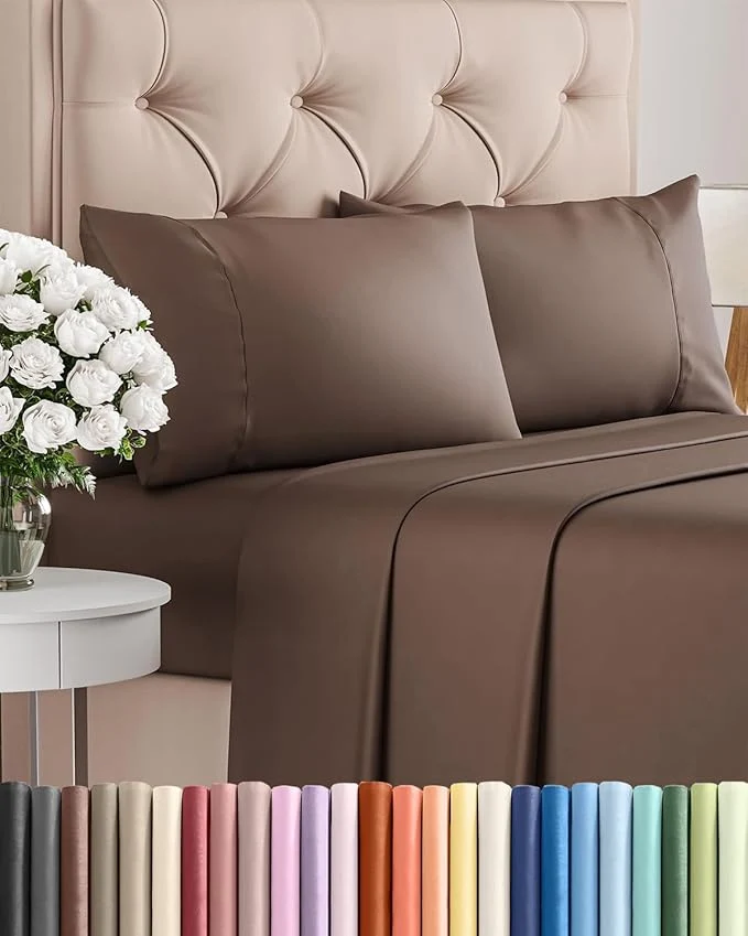 Artisan Twin XL 4 Piece Sheet Set – Comfy Breathable amp Cooling – Ultra Soft Hotel Luxury Bedding Set w 8-16 Inch Deep Pockets – 1 Flat amp 1 Fitted Sheet amp 2 Pillowcases – Wrinkle and Easy Care – Brown Smooth