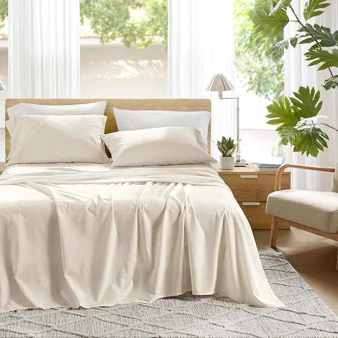 Exceptional Comfort Spaces Cotton Sheets Twin Breathable Soft Cotton Sheets Naturally Cool Cotton Bed Sheets with 12 quot Elastic Pocket Fits up to 14 quot Mattress All Season Sheet Set Twin Ivory 3 Piece Contemporary