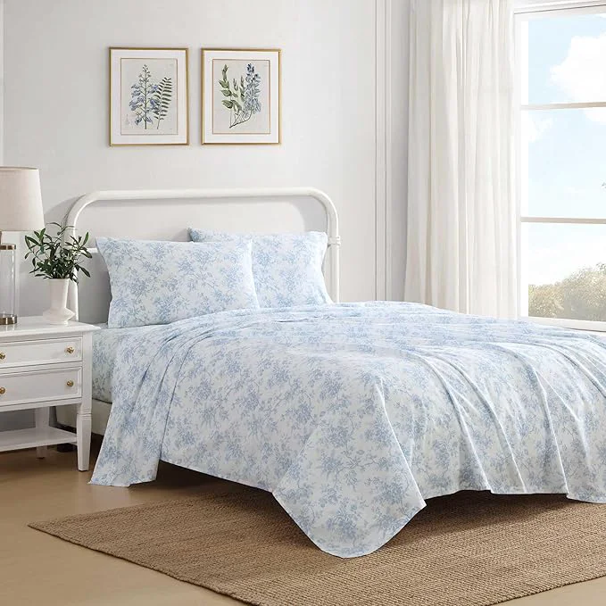 Specialty Laura Ashley – Full Sheet Set Crisp amp Cool Cotton Percale Bedding with Deep Pockets Lightweight for Year Round Comfort Bed Sheets with Matching Pillowcases Walled Garden Blue Trusted