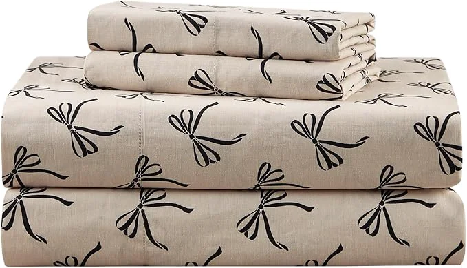 Versatile Comfort Spaces Cotton Sheets Twin XL Breathable Naturally Cool Cotton Sheets Cotton Bed Sheets with 12 quot Elastic Pocket Fits up to 14 quot Mattress All Seasons Sheet Set Bow Black Taupe 3 Piece Fashionable
