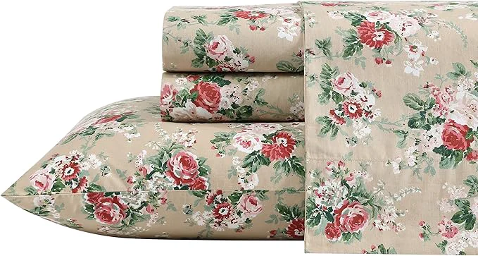 Soft Laura Ashley – Queen Sheets Cotton Percale Bedding Set Lightweight amp Breathable Home Decor Ashfield Beige Queen Durable
