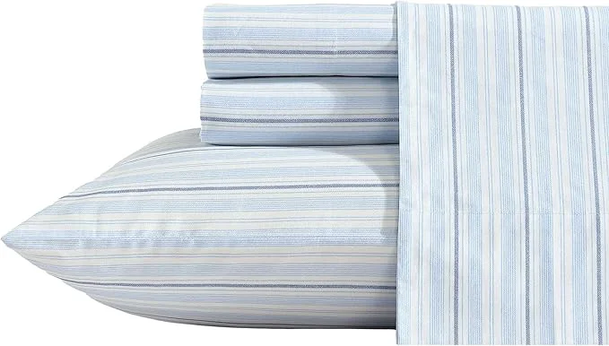 Stylish Nautica – Sheets Cotton Percale Bedding Set with Matching Pillowcases Crisp amp Cool Deep Pocket Camp Stripe Blue Full Pure