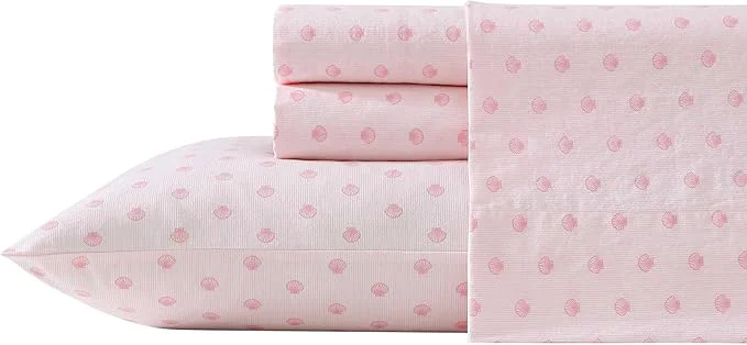Convenient Laura Ashley – Full Sheets Cotton Percale Bedding Set Lightweight amp Breathable Home Decor Scallop Dollop Pink Full High-End