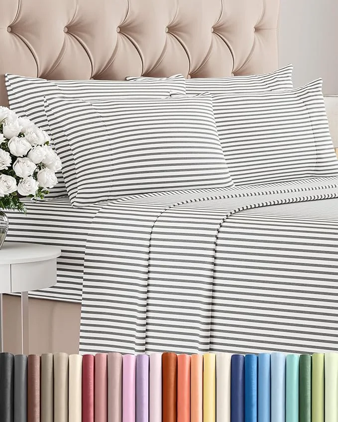 Fast King 6 Piece Sheet Set – Comfy Breathable amp Cooling – Soft Hotel Luxury Bedding Set with 8-16 Inch Deep Pockets – 1 Flat amp 1 Fitted Sheet amp 4 Pillowcases – Wrinkle amp Easy Care – Grey Stripes 2 Unique