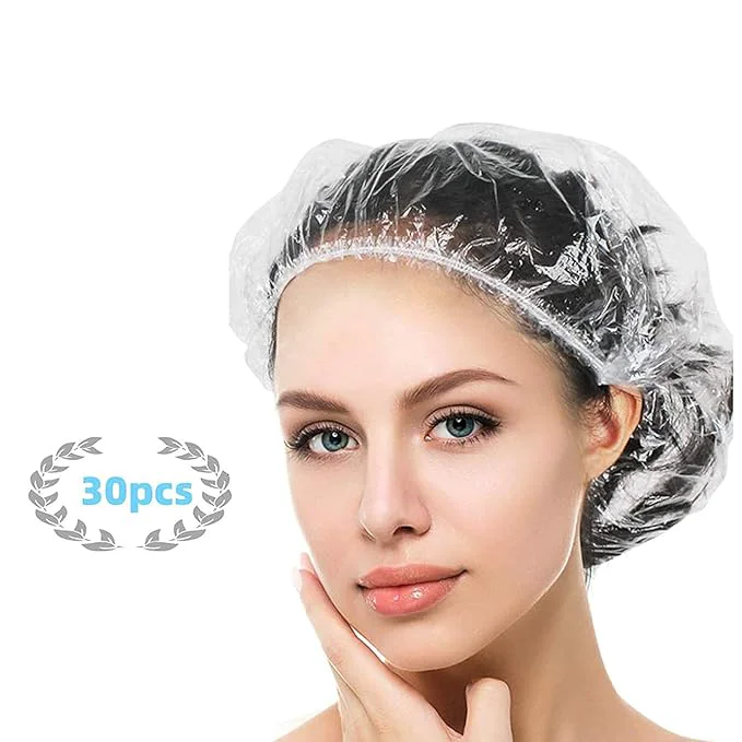 Eco-Friendly YIZIJIZI 30PCS Disposable Shower Caps Large Thick Clear Waterproof Shower Cap Proven