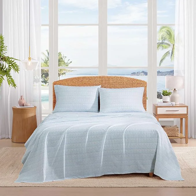 User-Friendly Tommy Bahama – King Size Sheet Set Cotton Percale Bedding with a Crisp amp Cool Feel Bed Sheets with Matching Fitted Sheet amp Pillowcases Palm Tree Ikat Blue Trendy