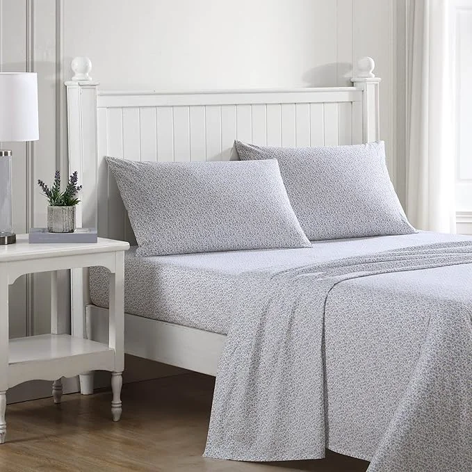 Reusable Laura Ashley – Queen Sheets Cotton Percale Bedding Set Lightweight amp Breathable Home Decor Emogene Purple Queen Premium
