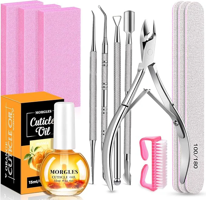 Expertly Made MORGLES Cuticle Remover Tools Nail Files and Buffers Set Premium Material