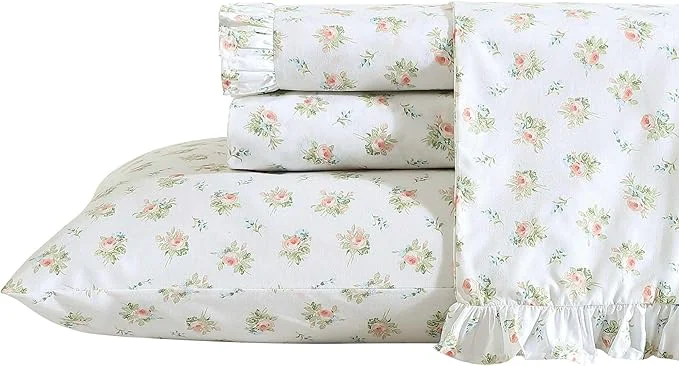 Environmentally Friendly Laura Ashley – Twin XL Sheet Set Crisp amp Cool Cotton Percale Bedding with Deep Pockets Lightweight for Year Round Comfort Bed Sheets with Matching Pillowcase Roseford Orange Professional