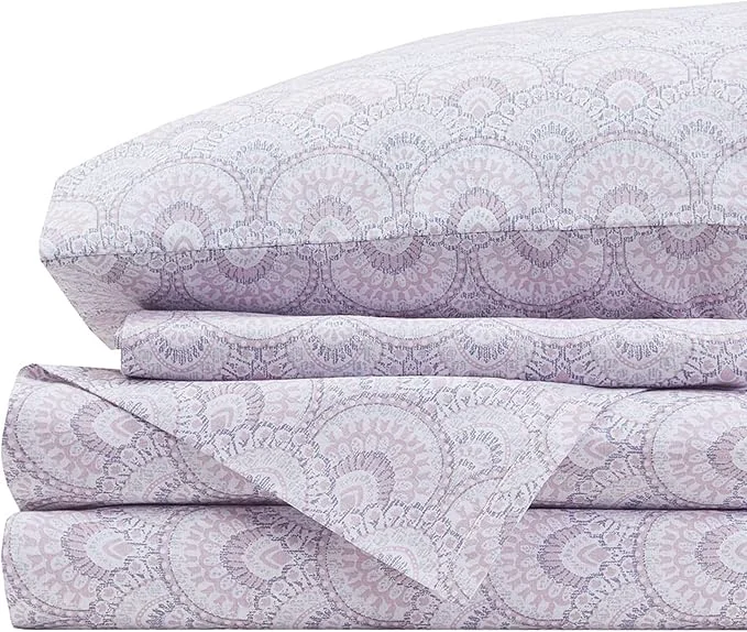 Efficient Comfort Spaces Cotton Sheet Set Breathable Lightweight Soft with 14 quot Elastic Pocket Fits up to 16 quot Mattress All Season Cozy Bedding Matching Pillow Case King Tabitha Purple 4 Piece Clean